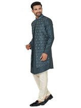Dark grey indowestern in silk