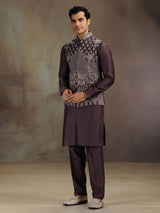 Dark wine wedding wear cotton silk waistcoat set
