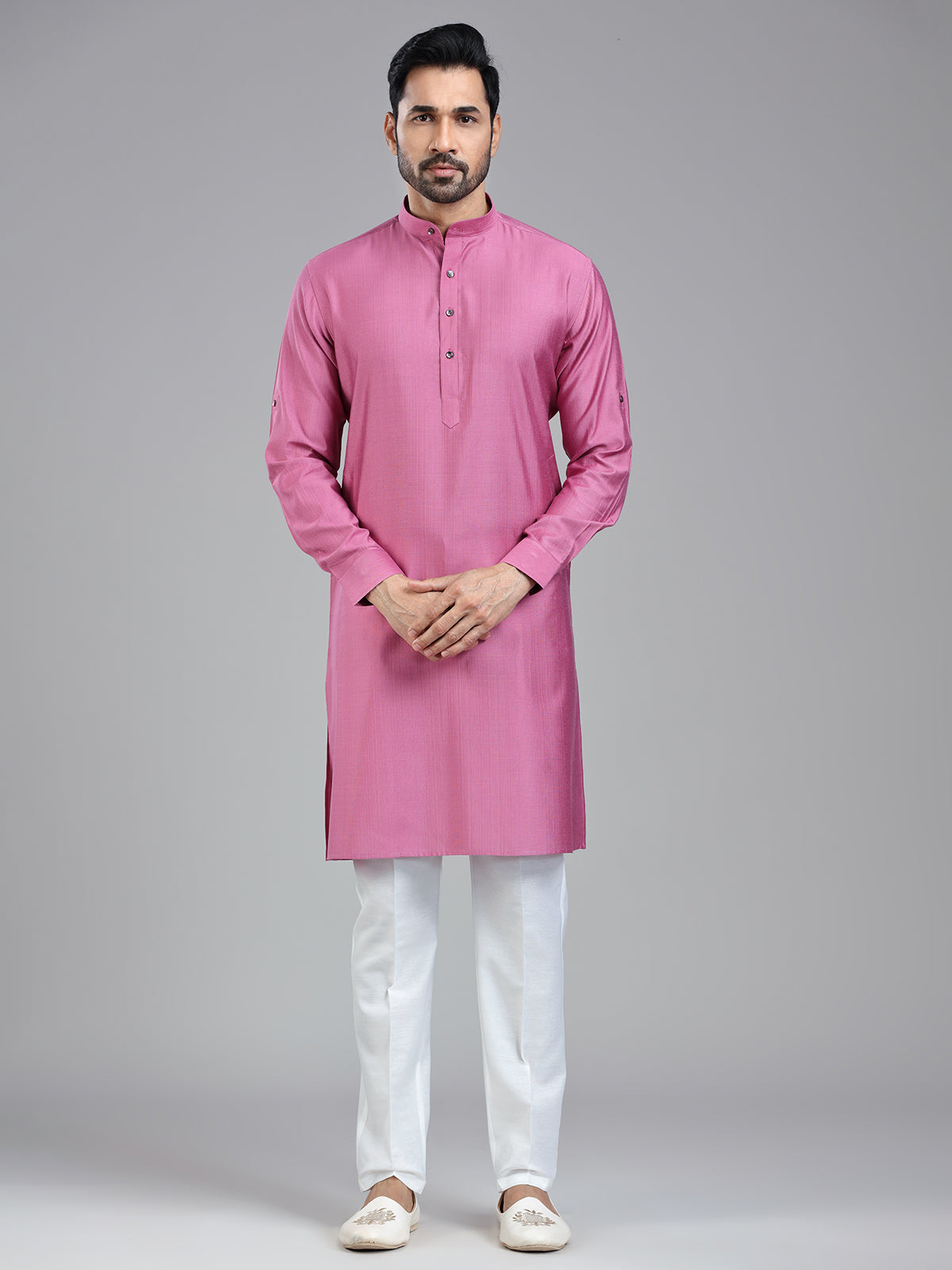 Dark pink plain kurta pajama set for festivals