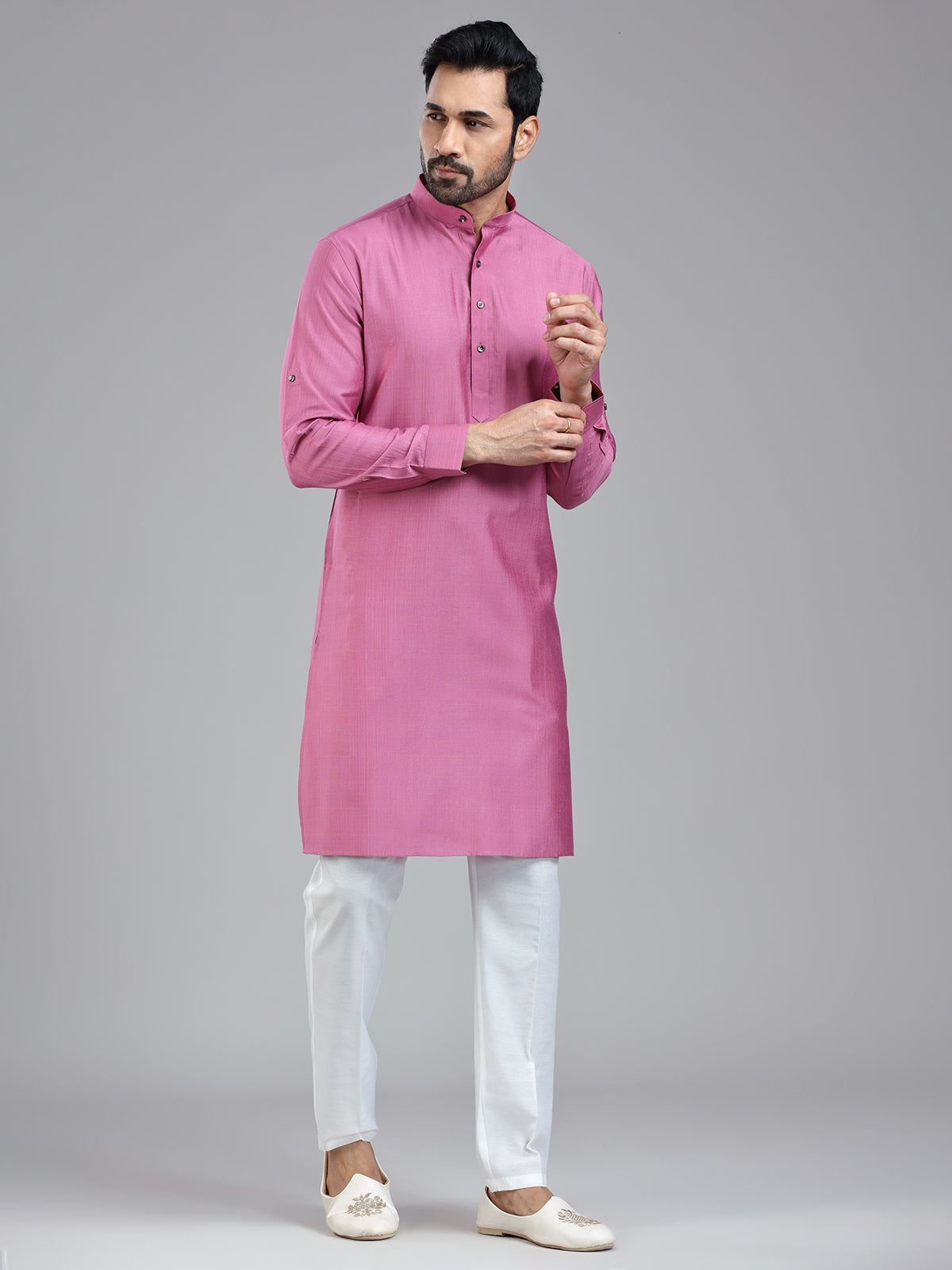Dark pink plain kurta pajama set for festivals
