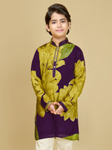 Dark purple cotton silk kurta suit with print pattern