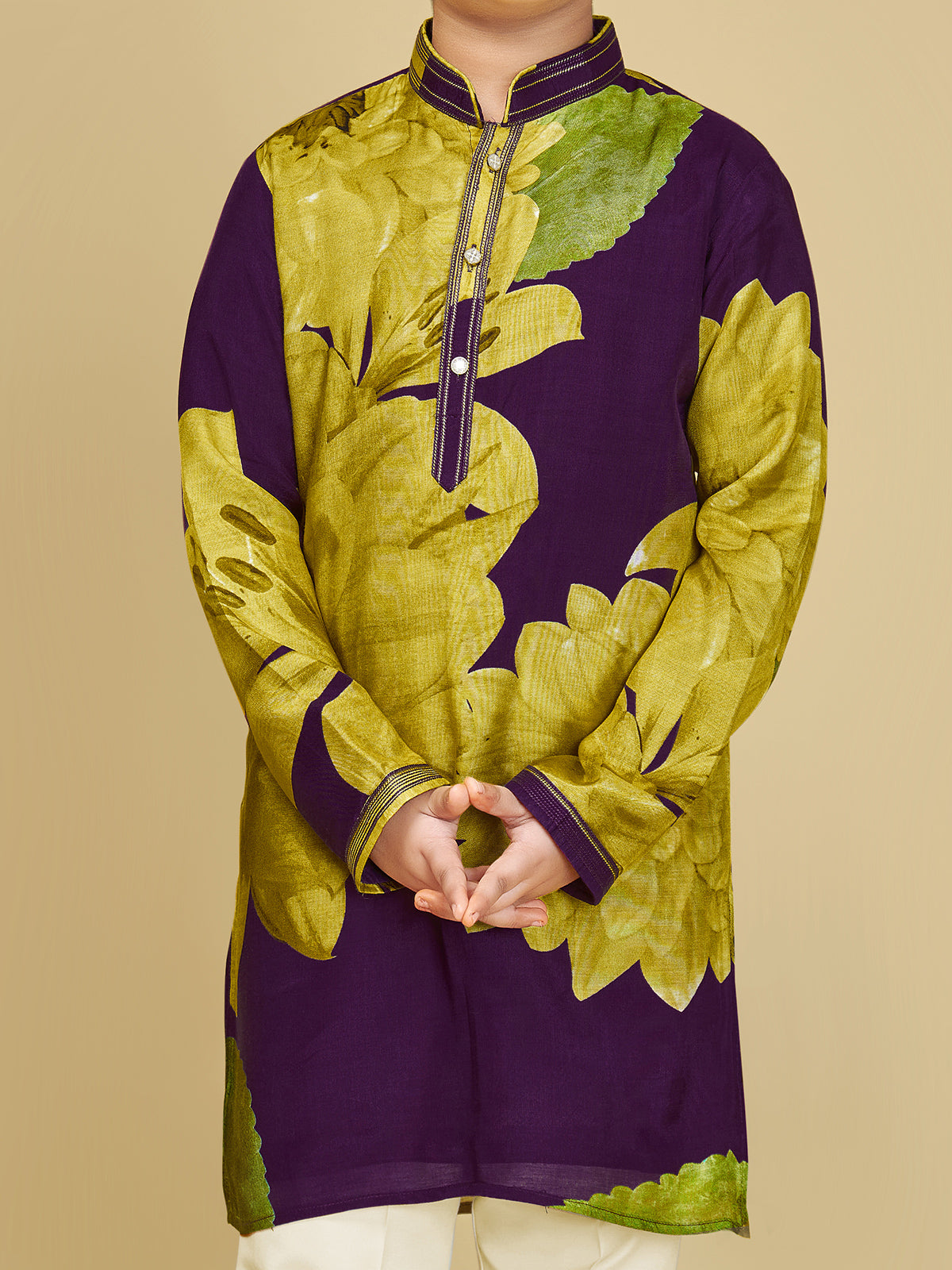 Dark purple cotton silk kurta suit with print pattern