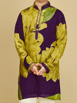 Dark purple cotton silk kurta suit with print pattern
