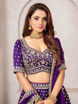 Dark purple raw silk partywear lehenga choli