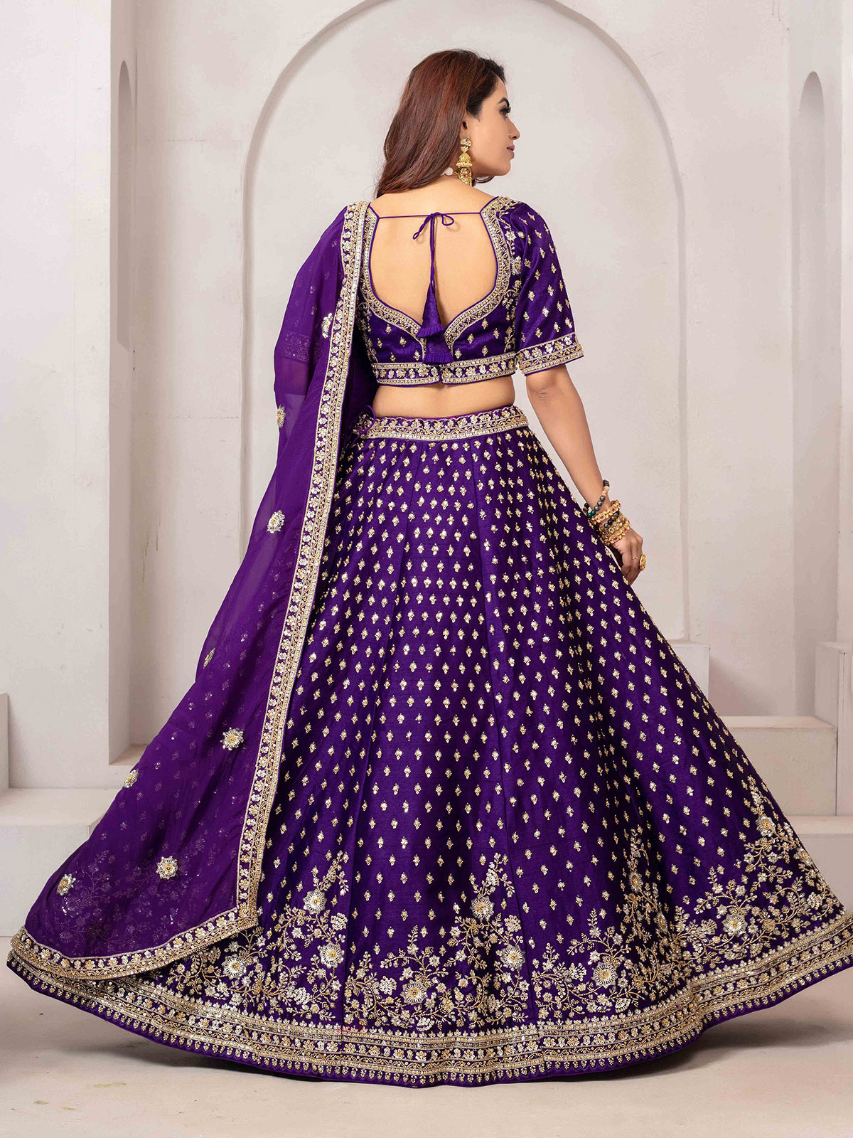 Dark purple raw silk partywear lehenga choli