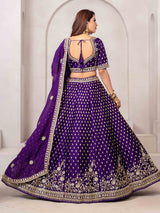 Dark purple raw silk partywear lehenga choli