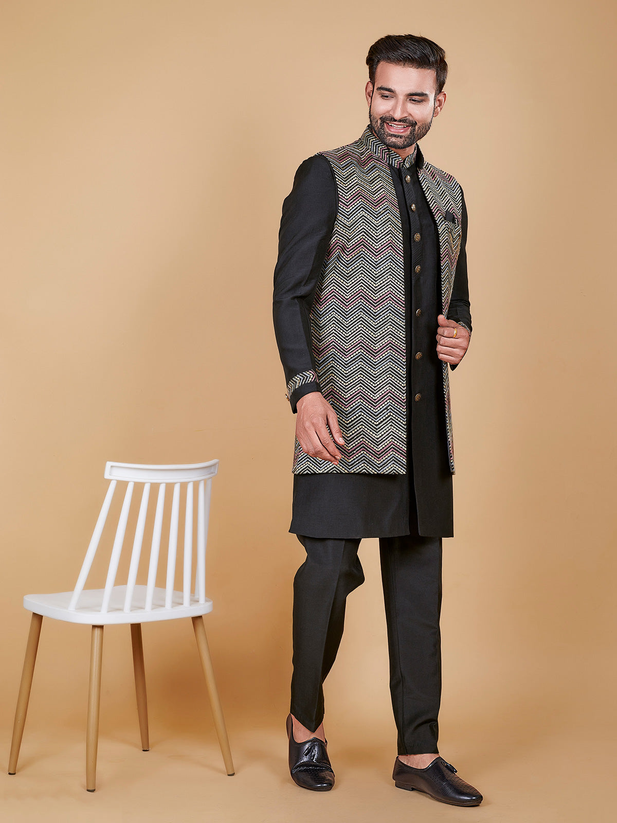 Dazzling black silk indowestern