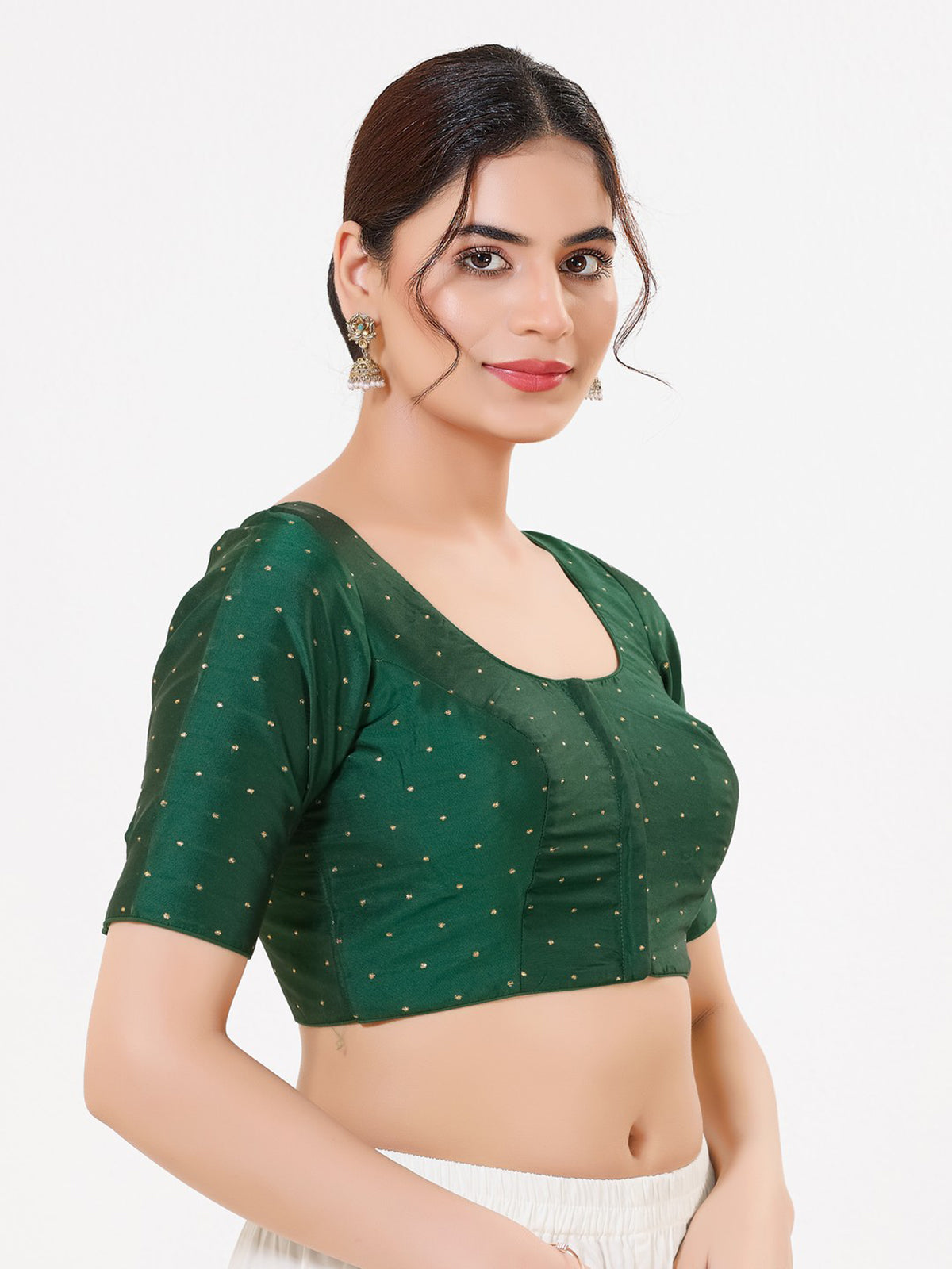 Deep bottle green tafeta zari open blouse