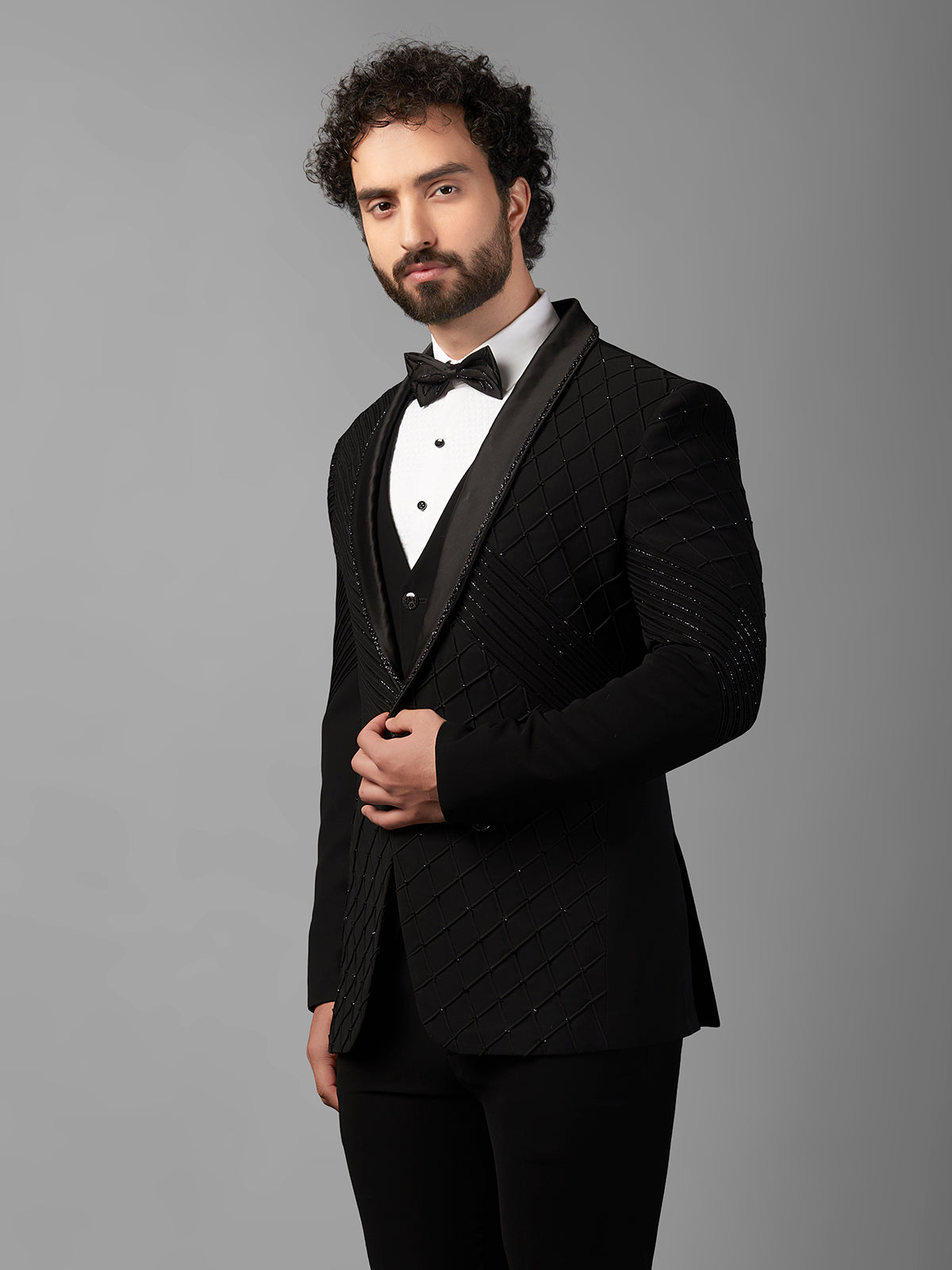 Designer black coat suit with cutdana work