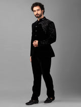 Designer black velvet jodhpuri suit