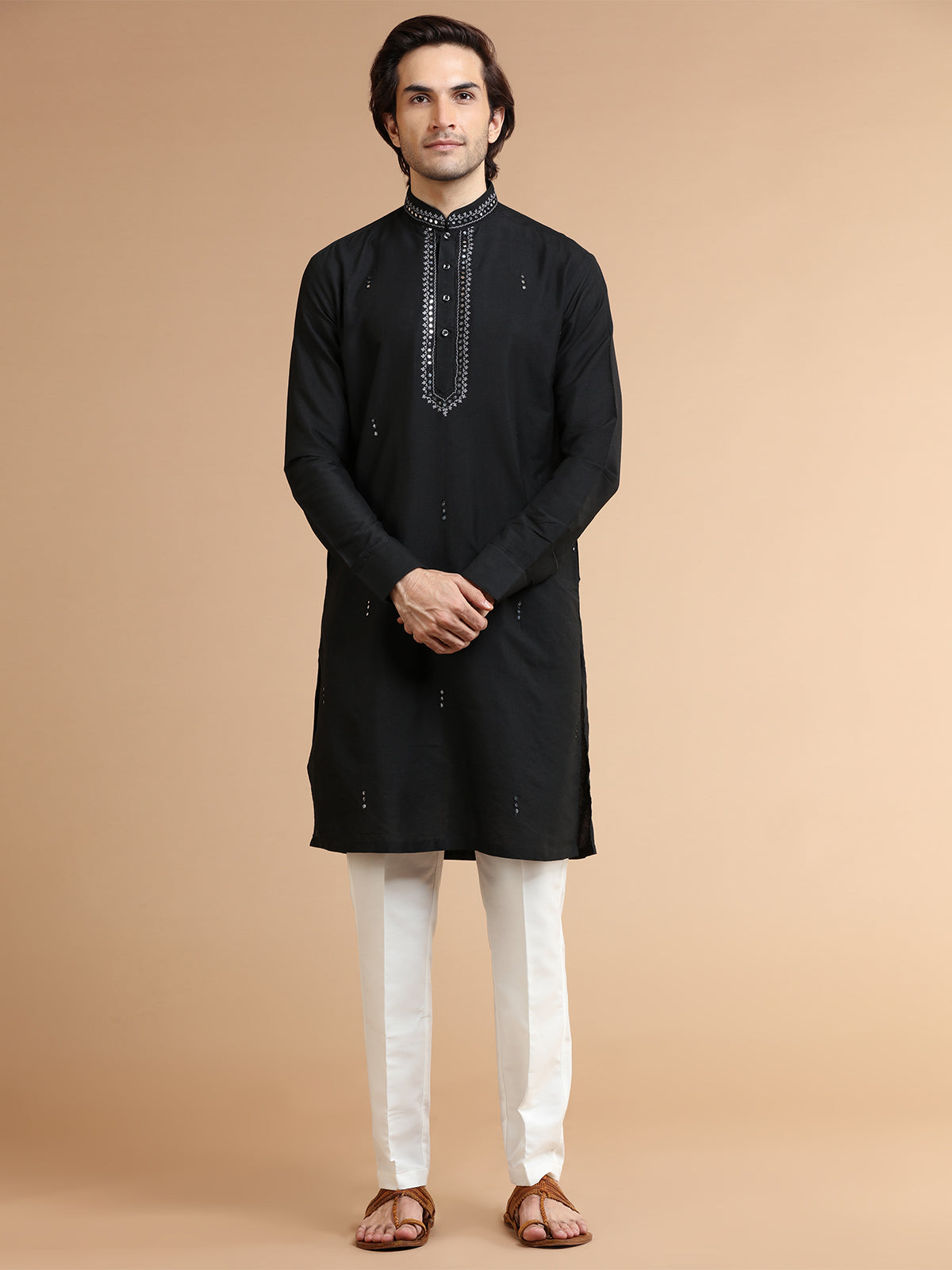 Elegant black silk kurta suit