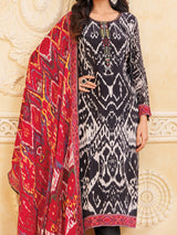 Elegant black silk printed full sleeve salwar suit