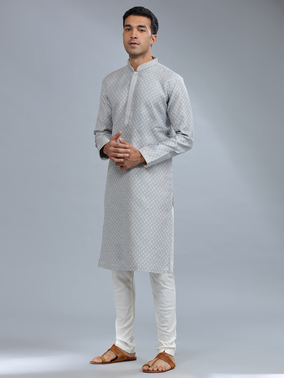 Elegant grey silk kurta pajama