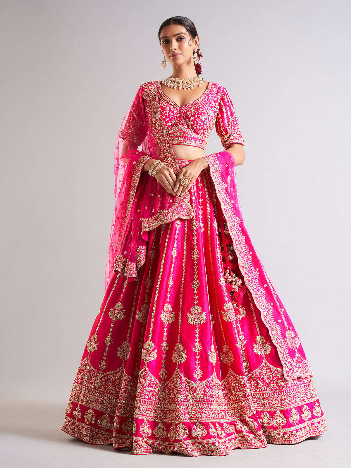 Elegant magenta lehenga choli in raw silk