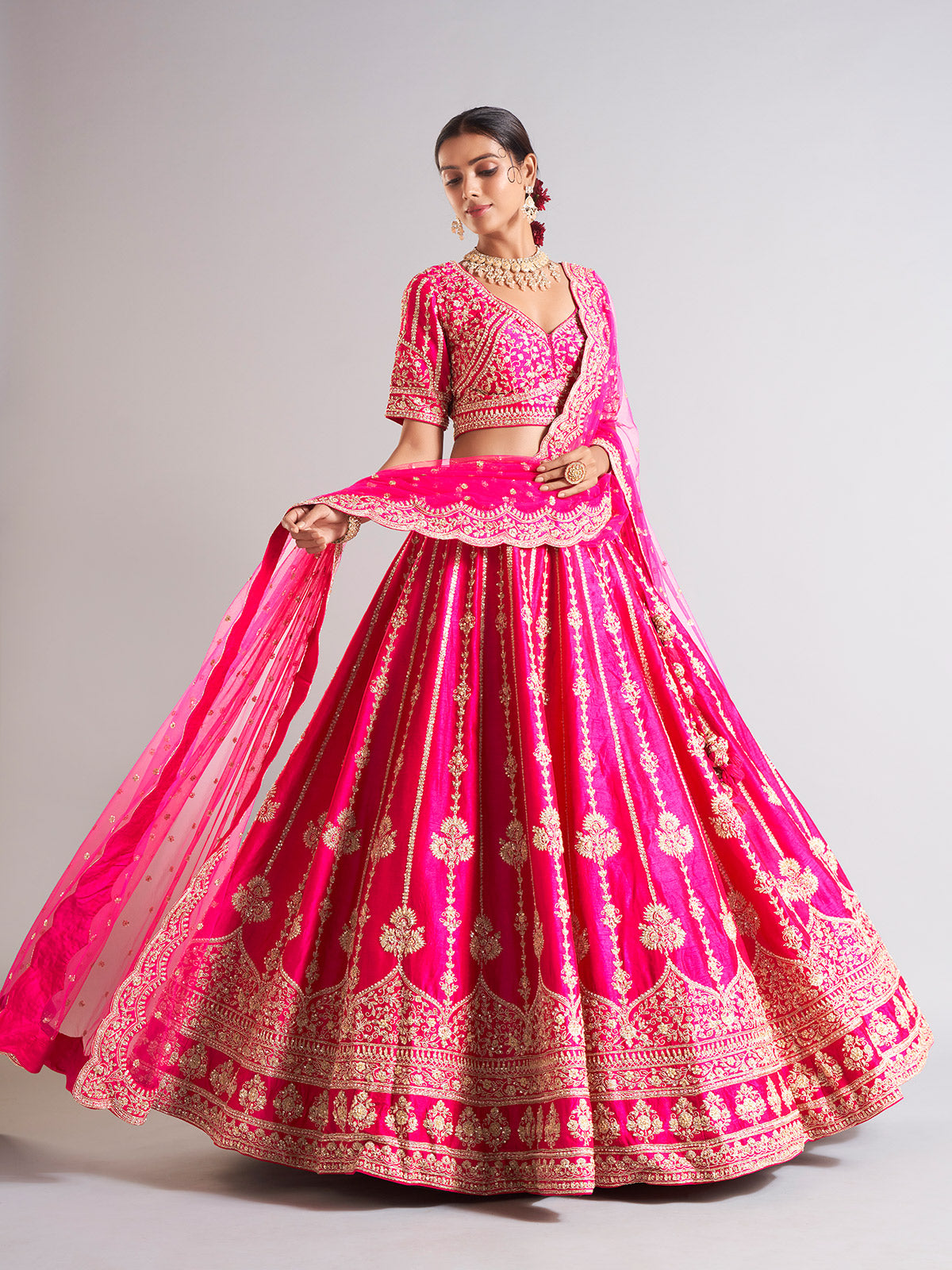 Elegant magenta lehenga choli in raw silk