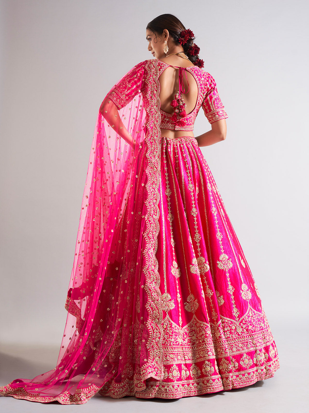 Elegant magenta lehenga choli in raw silk