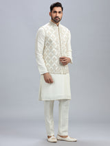 Elegant off white silk waistcoat set for men