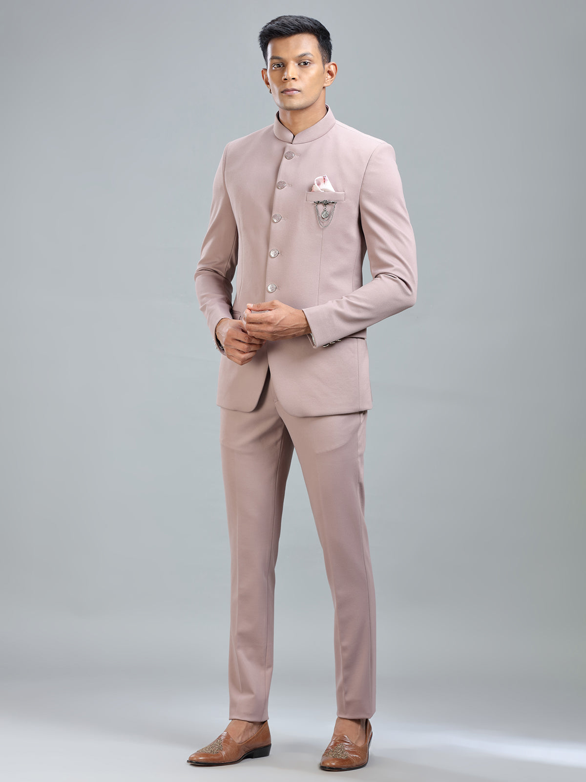 Elegant peach jodhpuri suit in premium terry rayon for special occasions