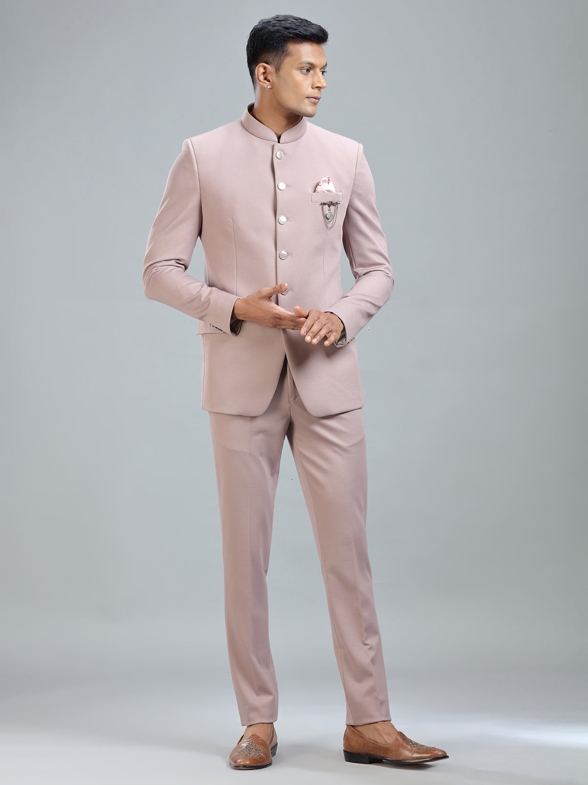 Elegant peach jodhpuri suit in premium terry rayon for special occasions