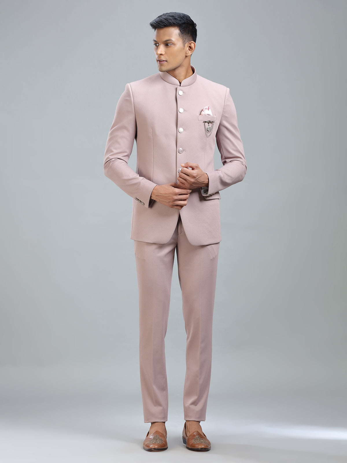 Elegant peach jodhpuri suit in premium terry rayon for special occasions