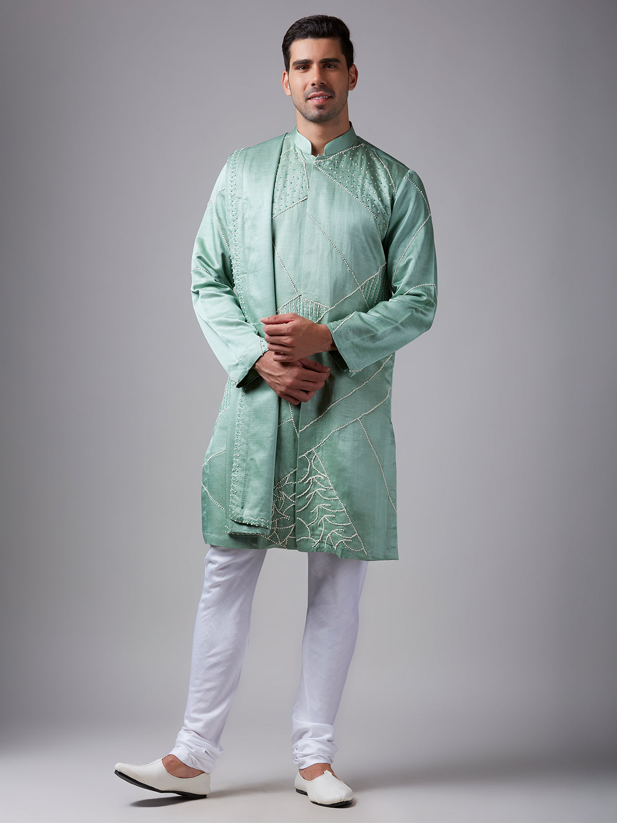 Elegant sea green silk kurta suit