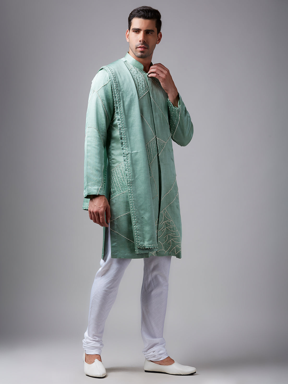 Elegant sea green silk kurta suit