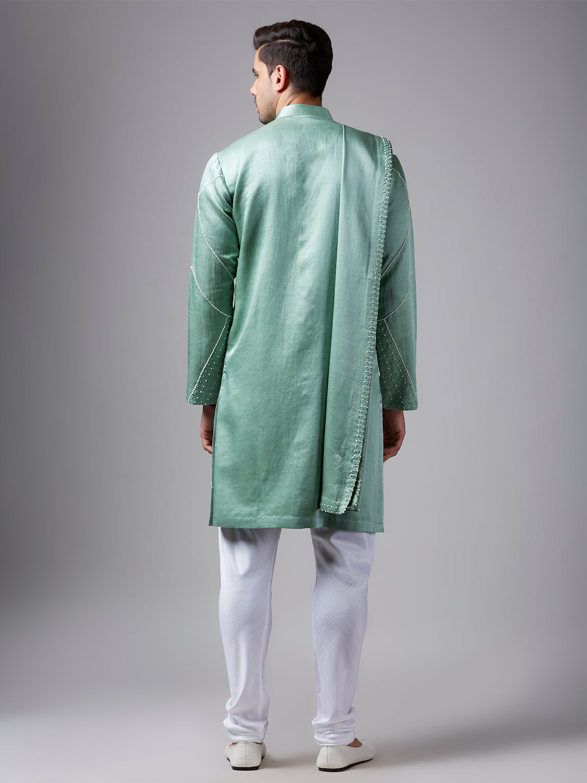 Elegant sea green silk kurta suit