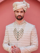 Elegant silk cream groom sherwani