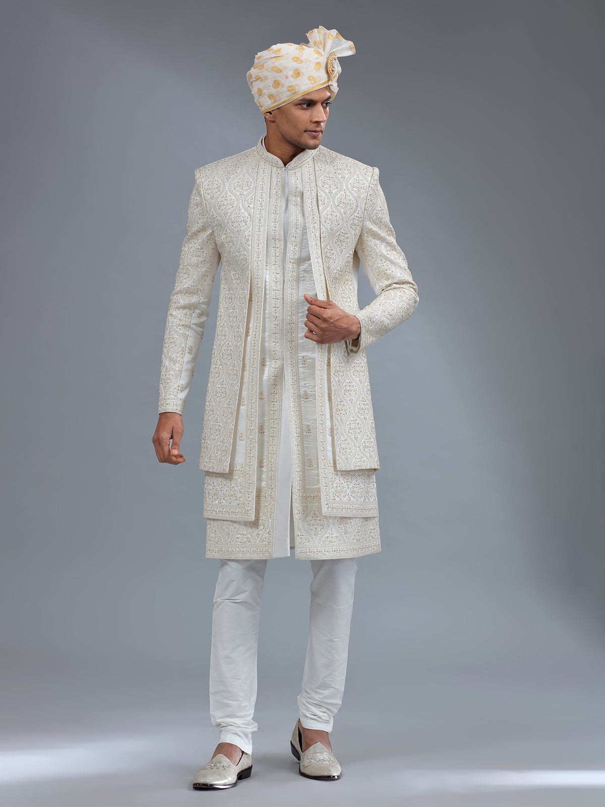 Elegant white jacket style sherwani