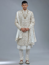 Elegant white peshwai raw silk sherwani