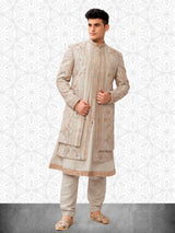 Ethereal cream grooms sherwani in terry rayon