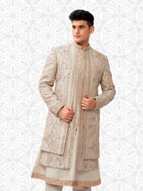 Ethereal cream grooms sherwani in terry rayon