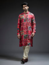 Ethnic printed dark pink silk kurta suit