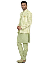 Fabulous pista green printed silk indowestern