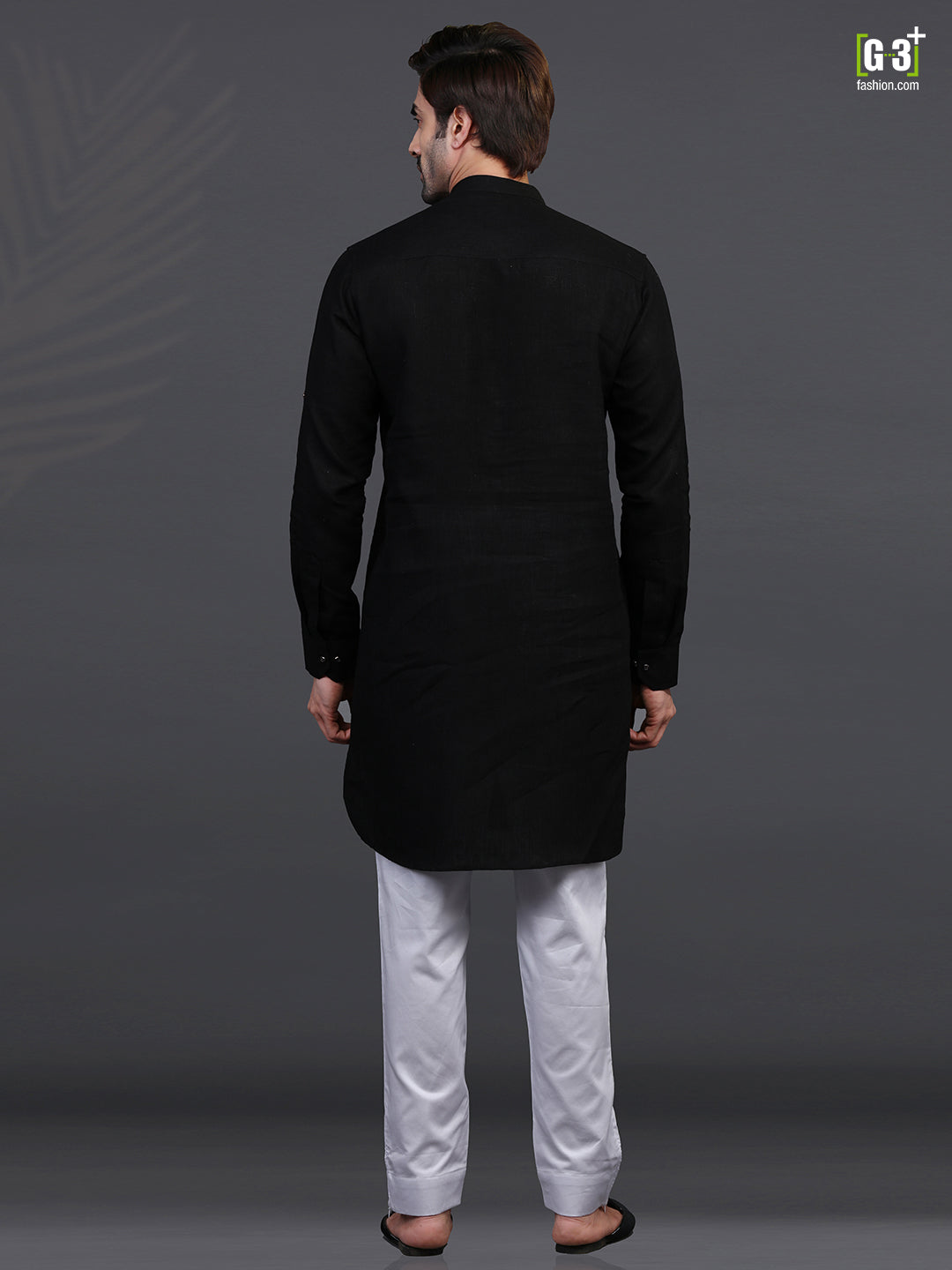 Festive wear black chinese collar kurta pajama