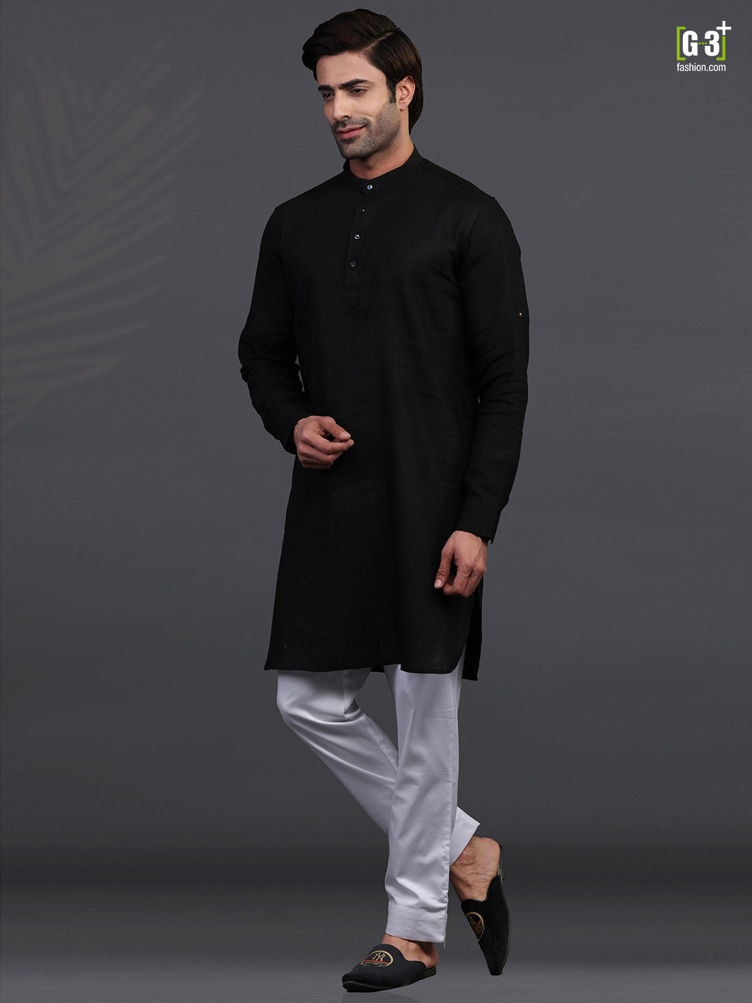 Festive wear black chinese collar kurta pajama
