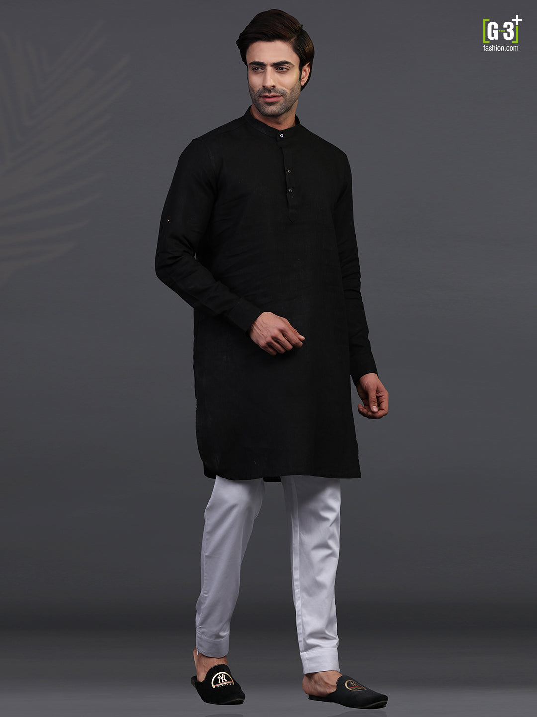Festive wear black chinese collar kurta pajama