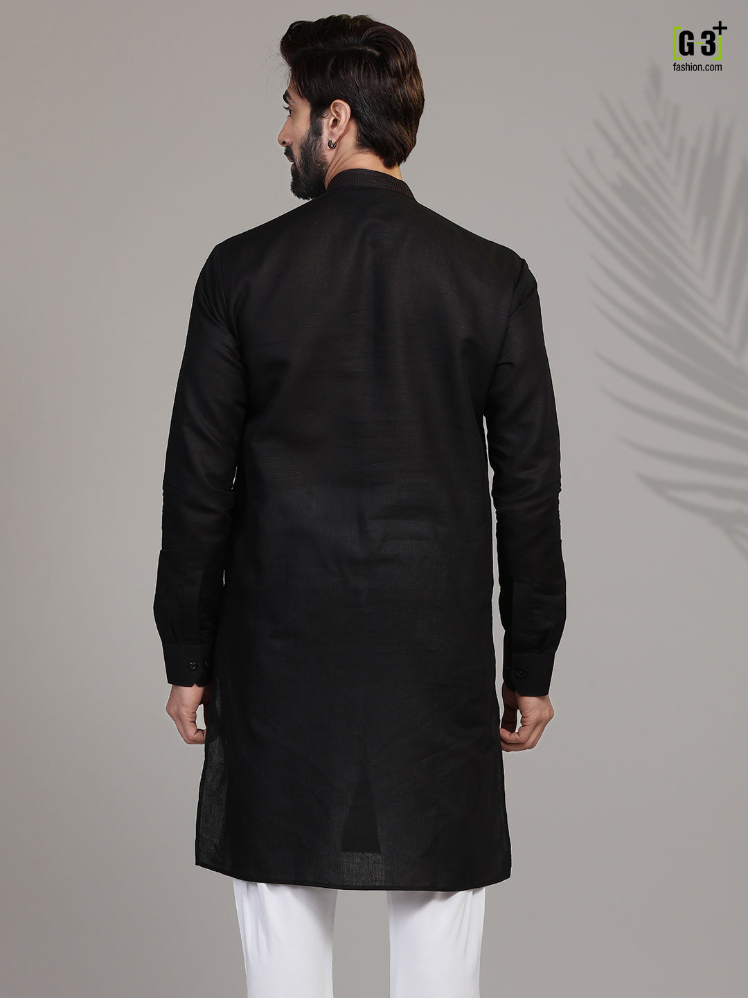 Festive wear black hue stand collar mens kurta