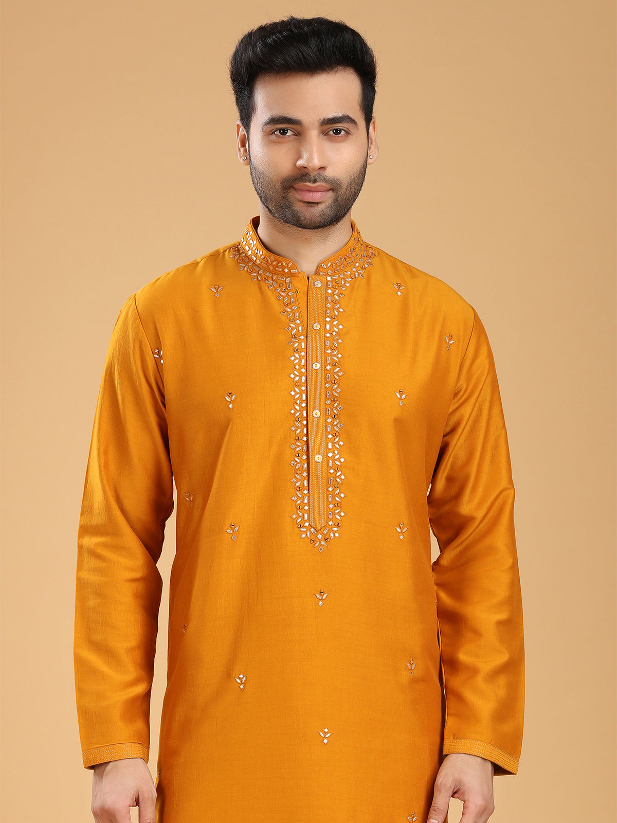 Festive wear mustard yellow silk kurta suit