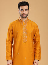 Festive wear mustard yellow silk kurta suit