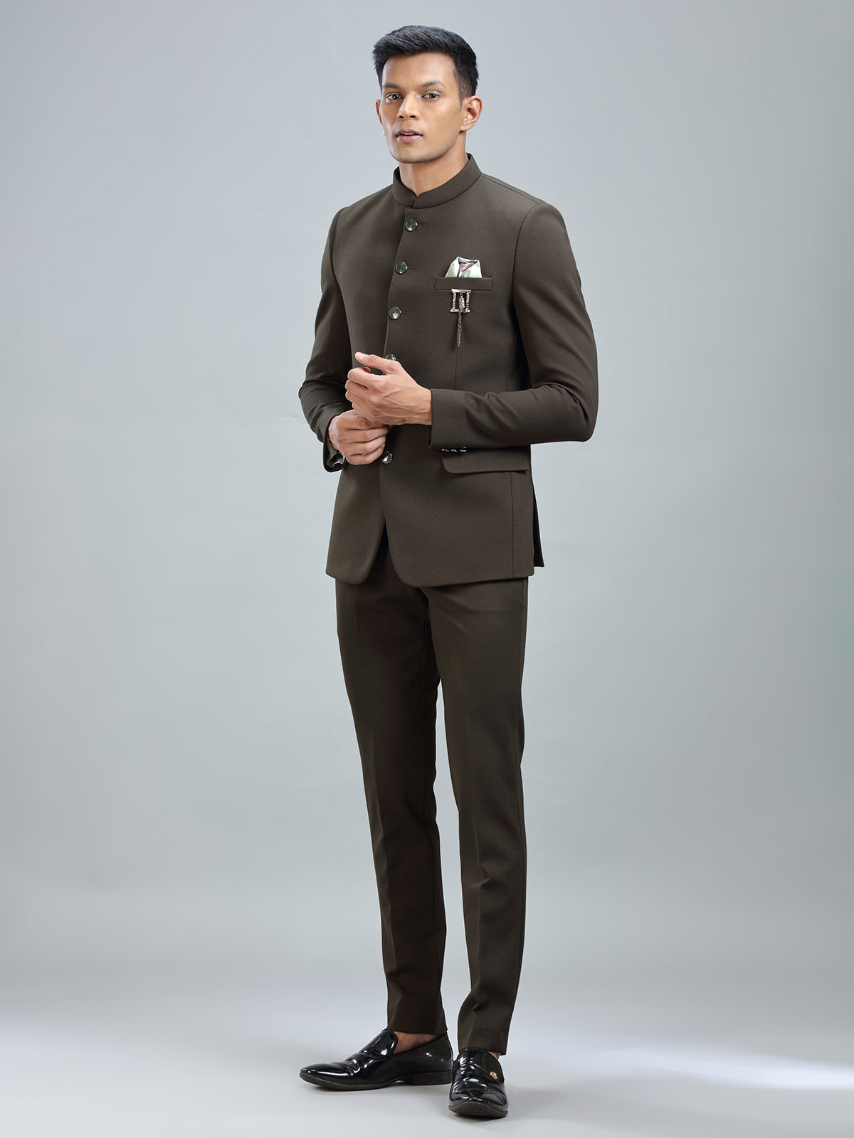 Finest green jodhpuri suit in premium terry rayon fabric