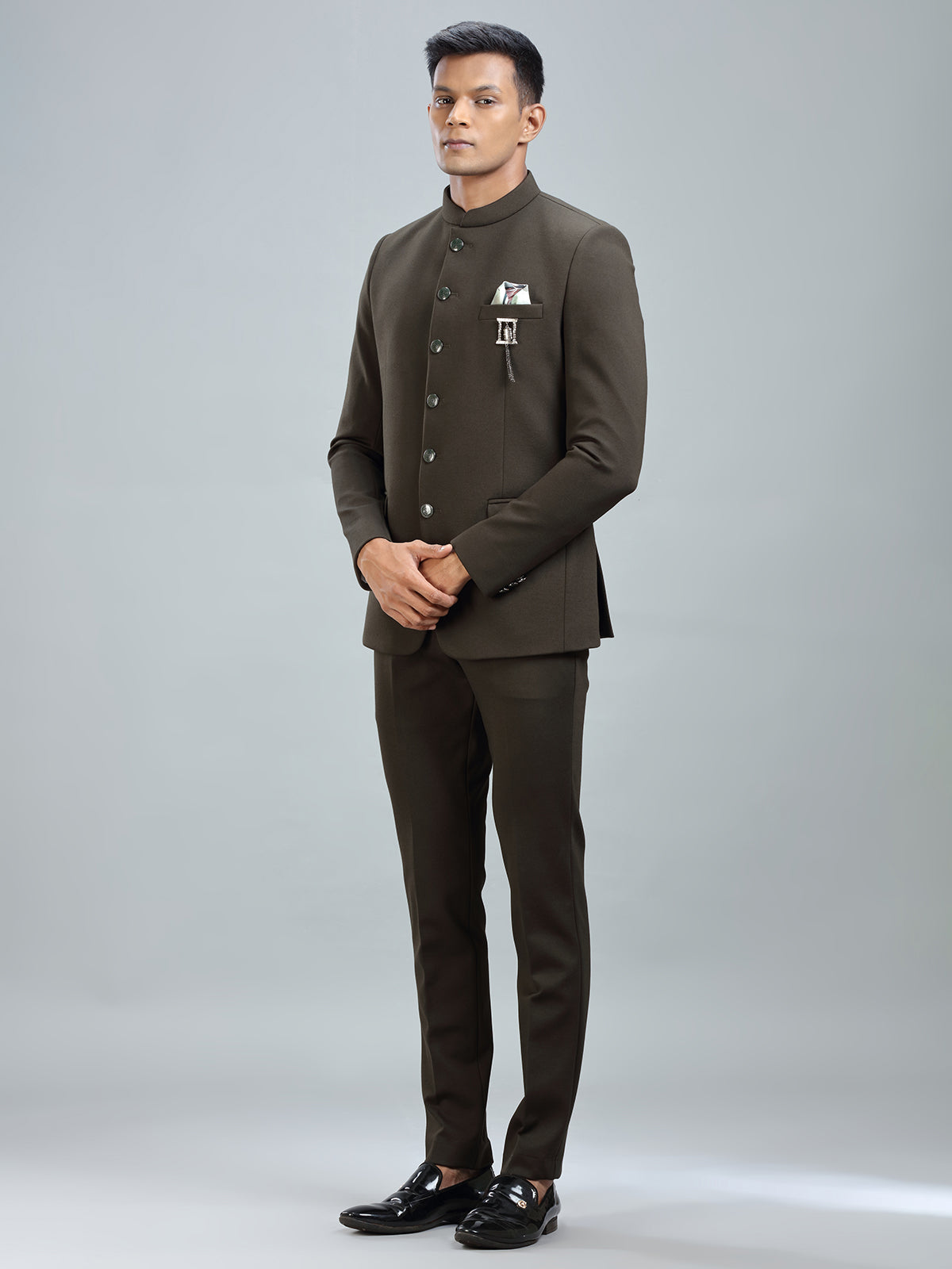 Finest green jodhpuri suit in premium terry rayon fabric