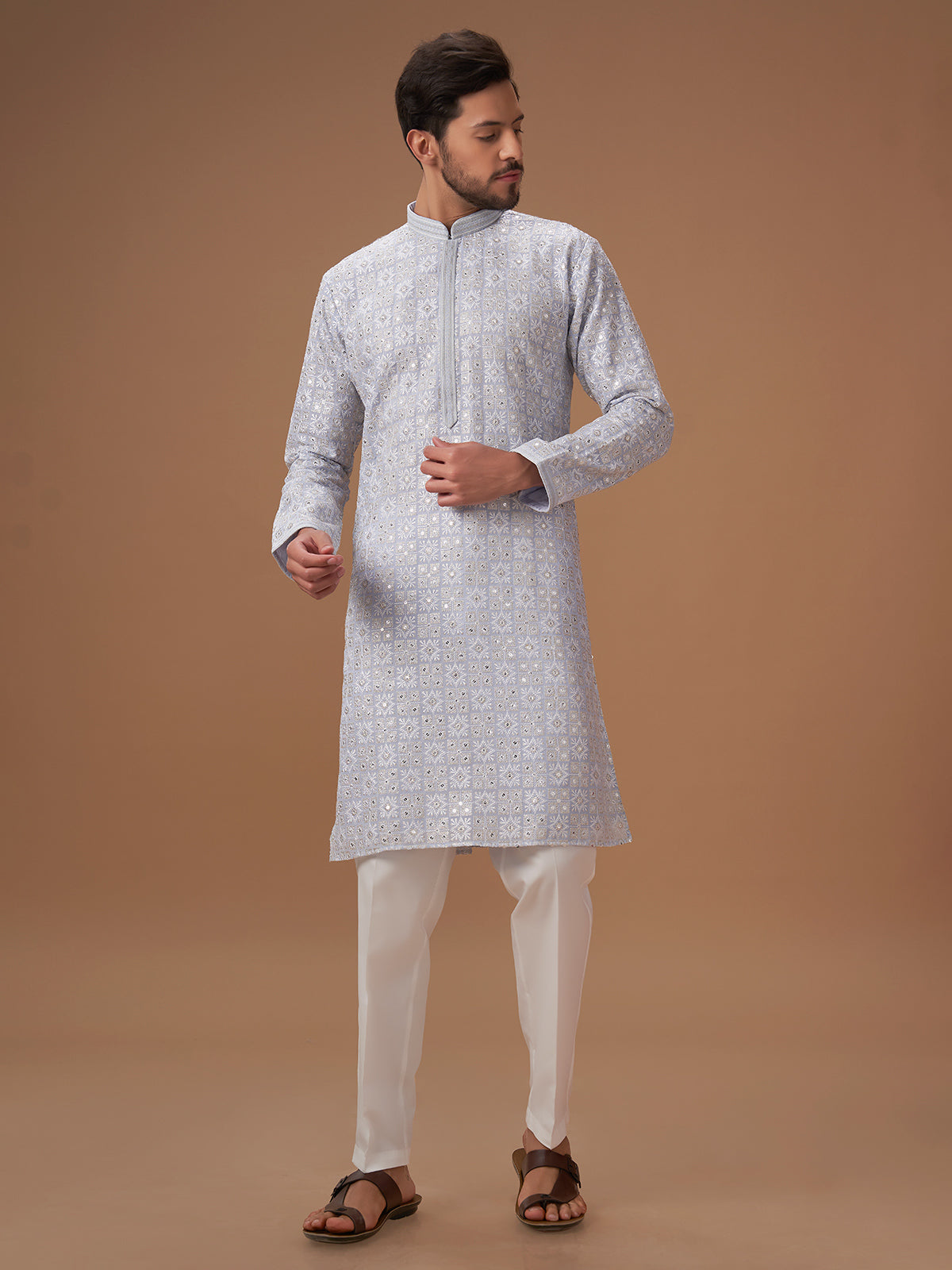 Georgette light blue embroidery kurta suit