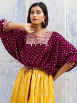 Georgette magenta and yellow lehenga choli for wedding