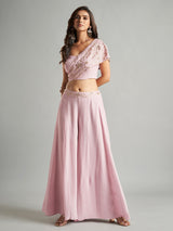 Glamorous light pink georgette palazzo set