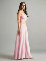 Glamorous light pink georgette palazzo set