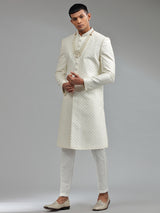 Glamorous silk white groom sherwani