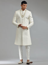 Glamorous silk white groom sherwani