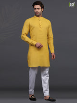 Gold linen half buttoned placket kurta suit