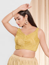 Gold tissue silk sleeveless sweetheart neck blouse